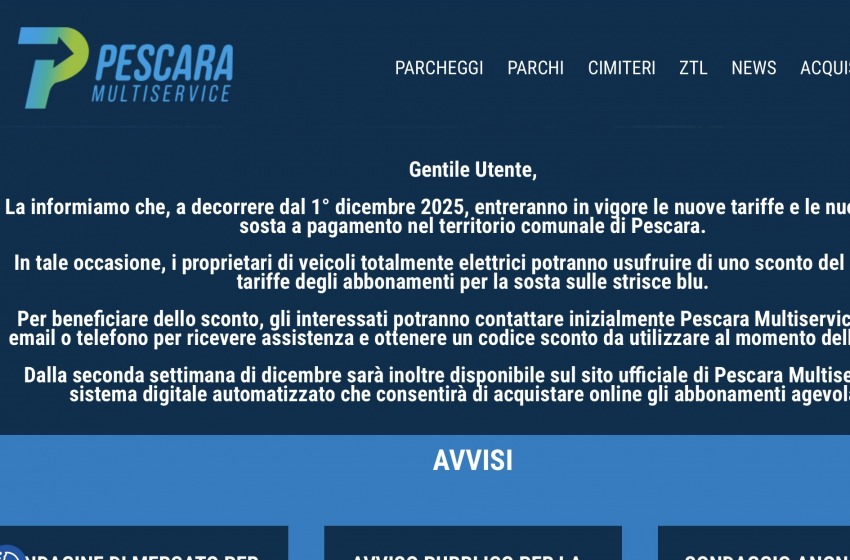 Da oggi parcheggiare l’auto a Pescara costerà di più 