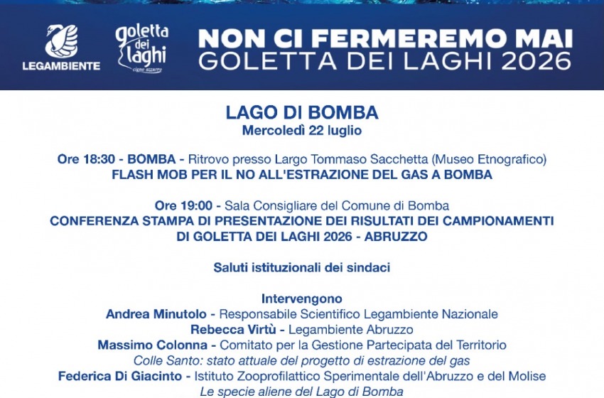 Il 22 luglio Goletta dei Laghi arriva in Abruzzo