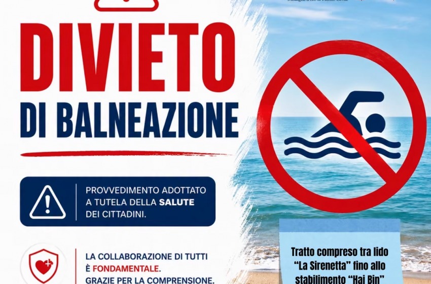 Divieto di balneazione: Masci firma l&rsquo;ordinanza dopo il superamento dei parametri ARPA